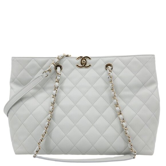 Chanel  Large Quilted Leather Shopping Tote Bag Ice Blue - Picture 1 of 13